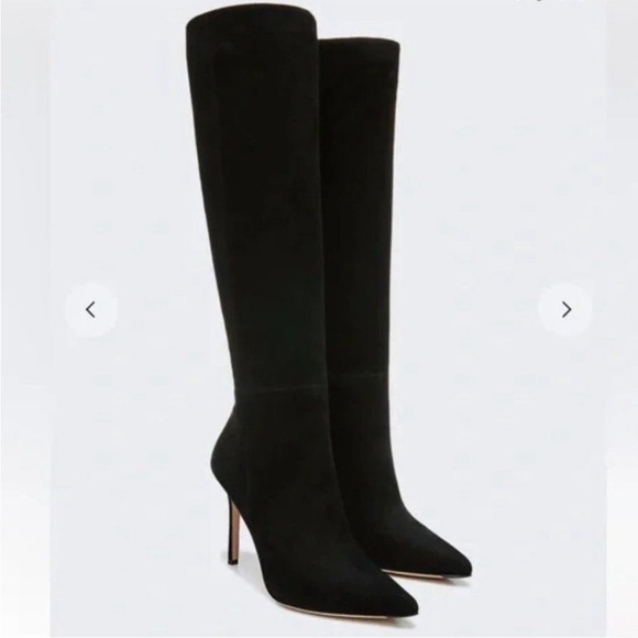 VERONICA BEARD Lisa Tall Black Pointed Toe Leather Boots Knee High New 7.5 - Picture 1 of 9